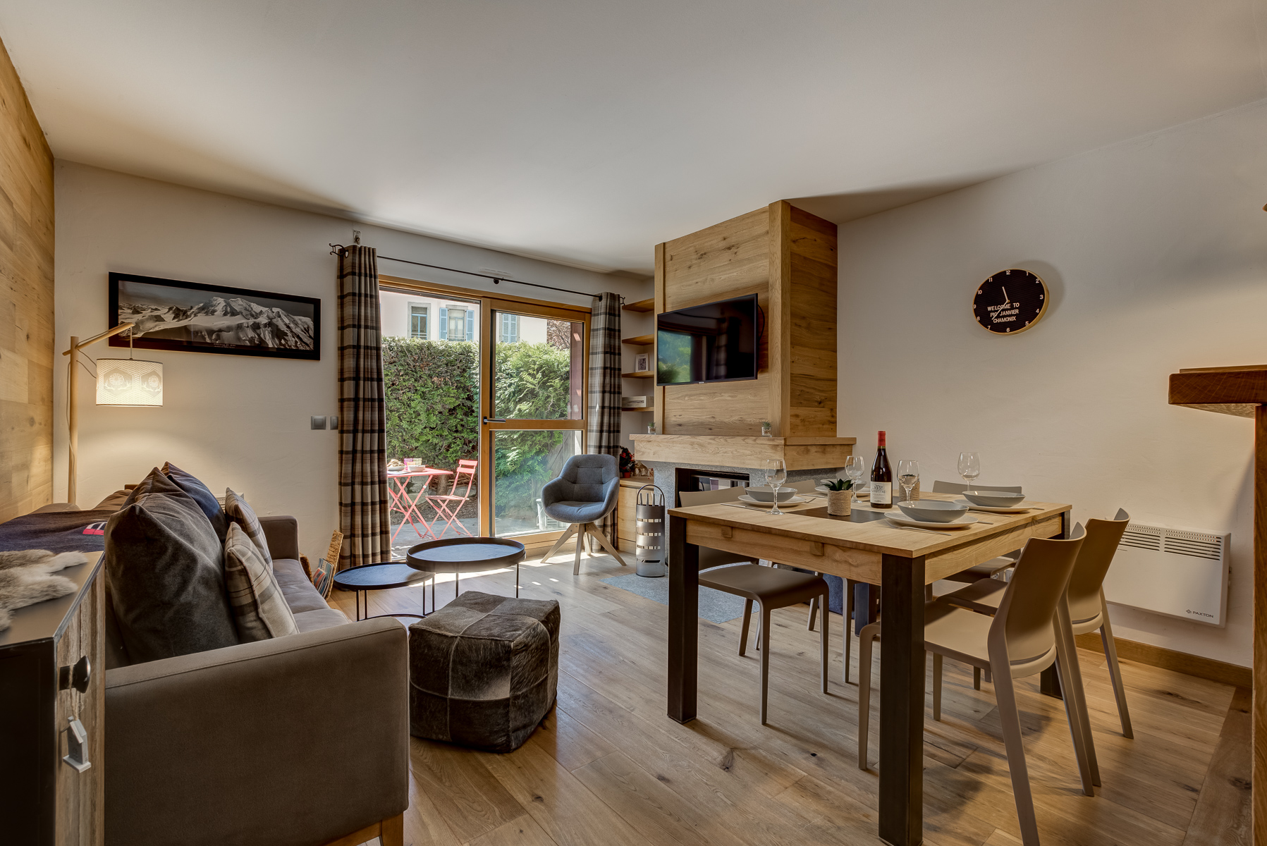 Open plan kitchen and lounge in Chamonix chalet